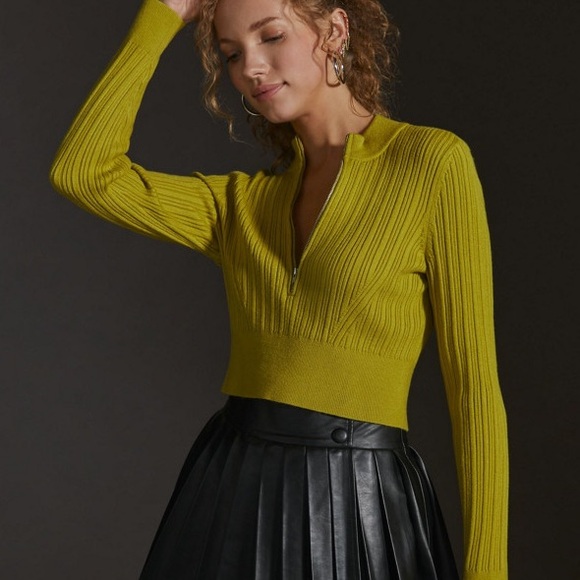 🛑SOLD ANTHROPOLOGIE MAUVE Leila Half Zip Sweater in Lime Green - Picture 2 of 9